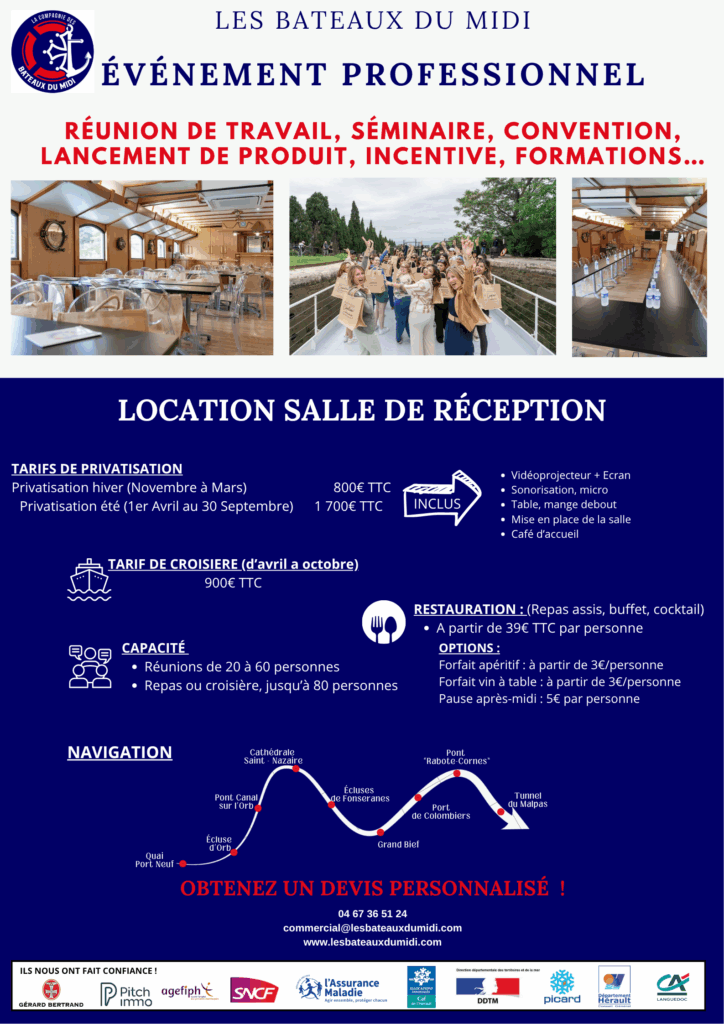 Vos événements avec Les Bateaux du Midi Brochure evenement professionnel