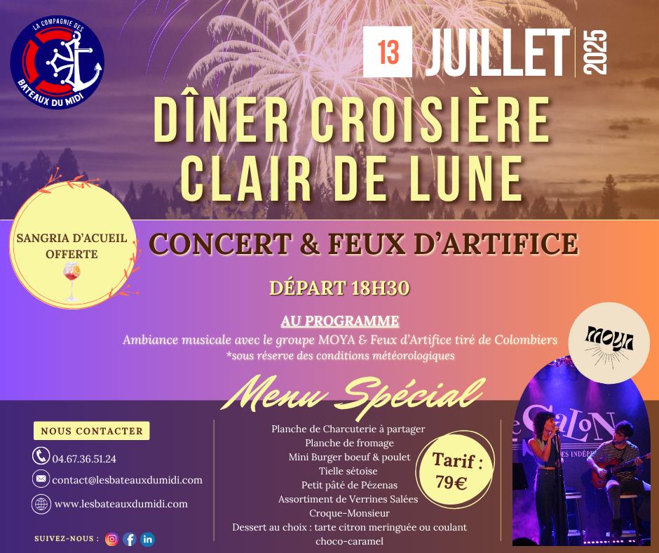 Bateaux du Midi, croisières en bateau sur le Canal du Midi CDL 13 juillet