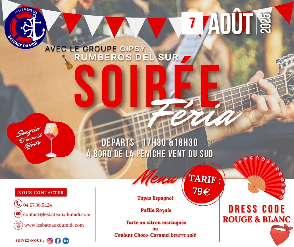 Bateaux du Midi, croisières en bateau sur le Canal du Midi soiree feria