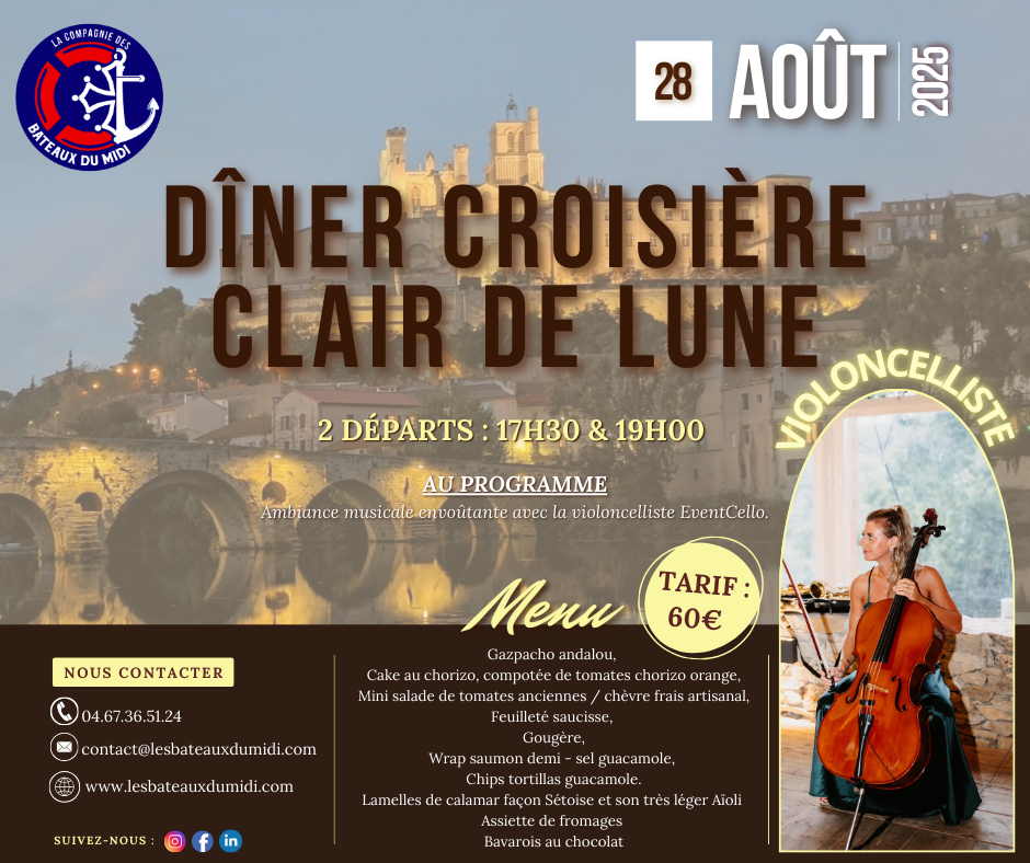 Bateaux du Midi, croisières en bateau sur le Canal du Midi CDL Eventcello