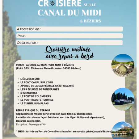 BON CADEAU Matinée avec repas à bord téléchargeable