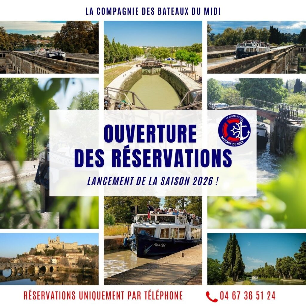 Bateaux du Midi, croisières en bateau sur le Canal du Midi Publication Instagram Ouverture des reservations Camping Vacances dete